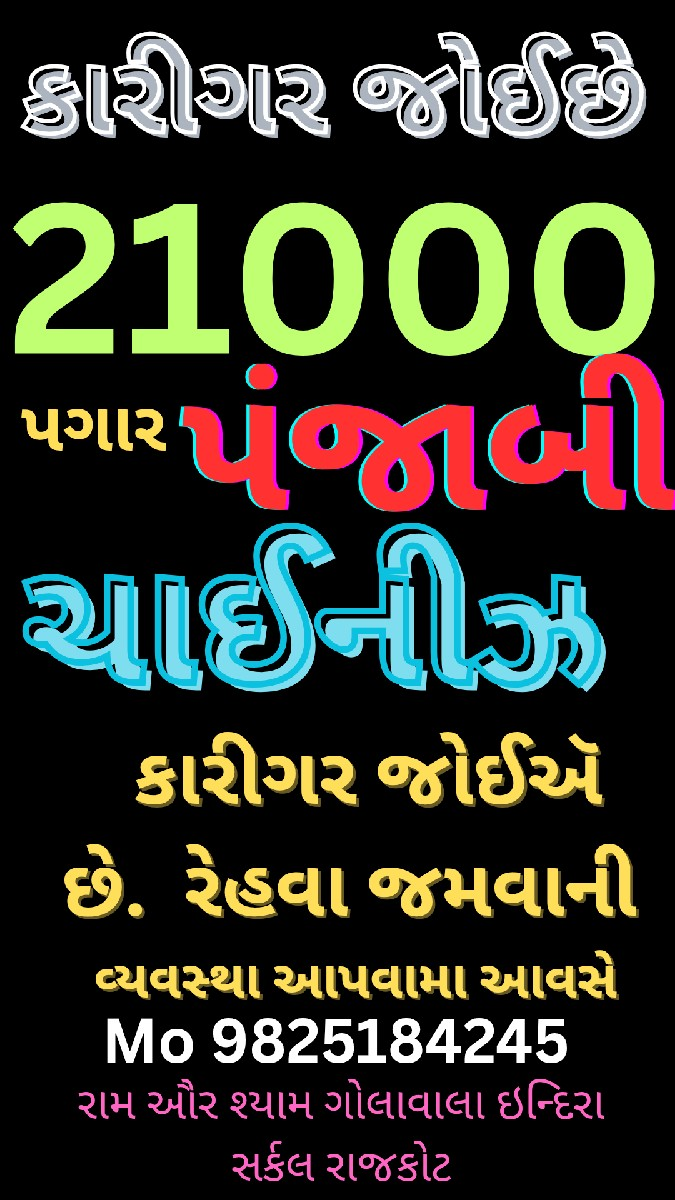 પંજાબી ચાઈનીઝ કારીગર જોઈ છે 21000
