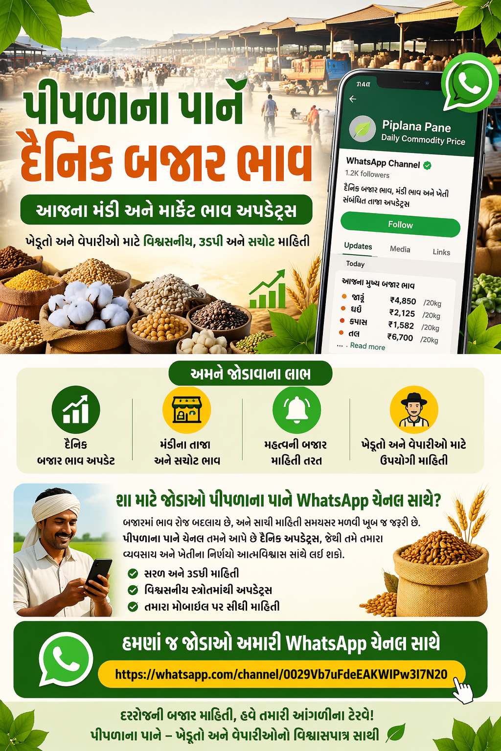 પીપળાના પાને – દૈનિક બજાર ભાવ વોટ્સએપ ચેનલ